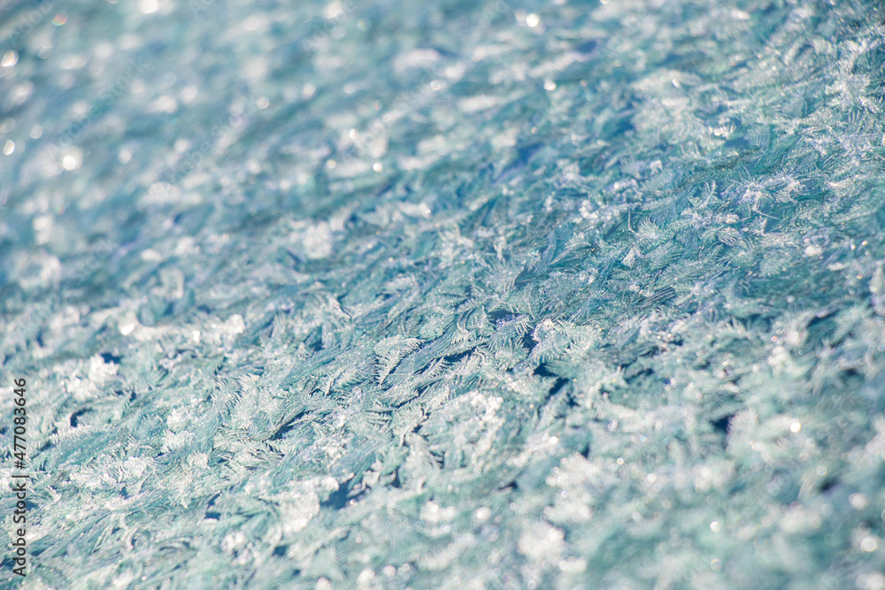Obraz premium Frozen window and glass, frozen dew water pattern and texture