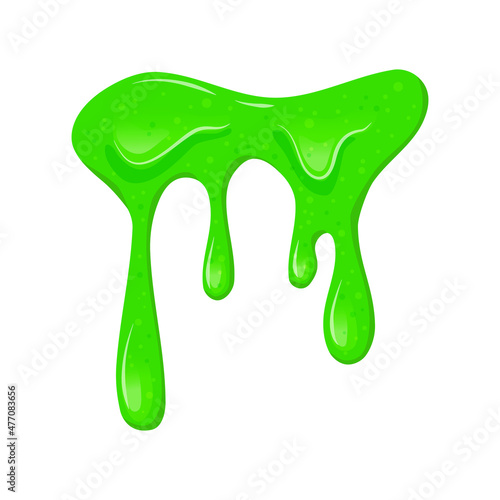  Green slime. Blot, splash and smudge. Vector cartoon illustration of sticky dripping liquid. Isolated background