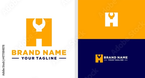 LETTER H LOGO WRENCH NEGATIVE SPACE SIMPLE EDITABLE