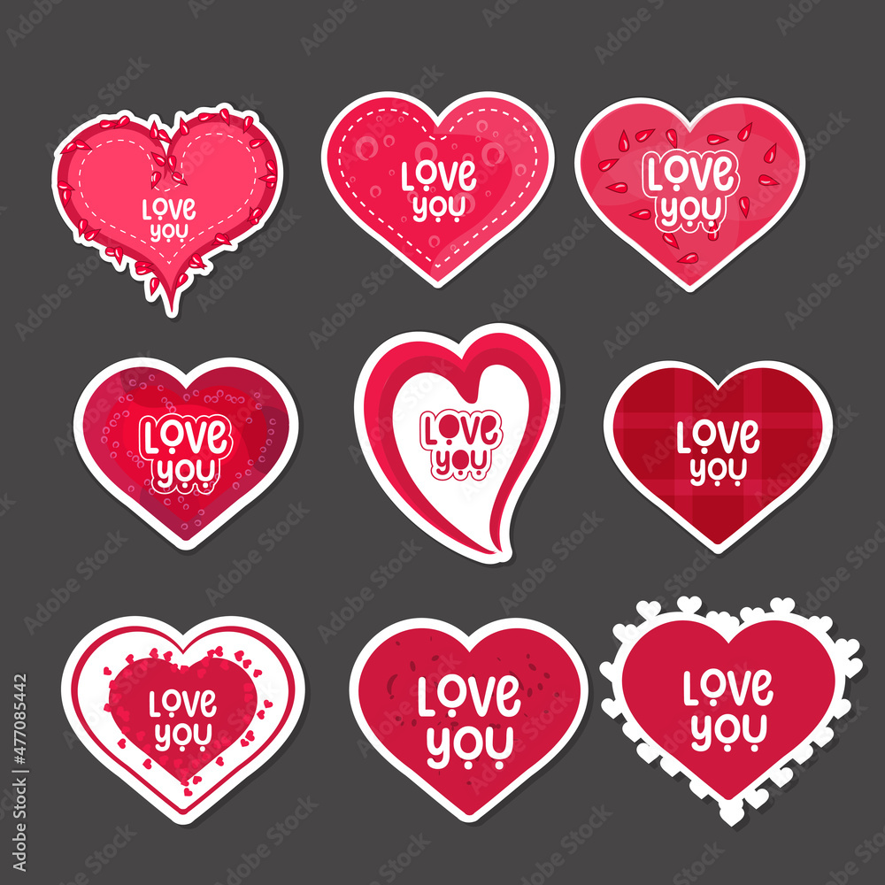 Red Love Sticker set Vector Art