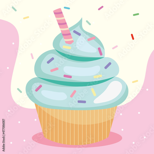 illustration with cupcake with colorful sprinkles