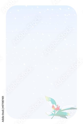 喪中ハガキイラスト 素材雪降る日の南天