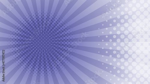 Vector pop art background in a trend color very peri with radial lines and dots