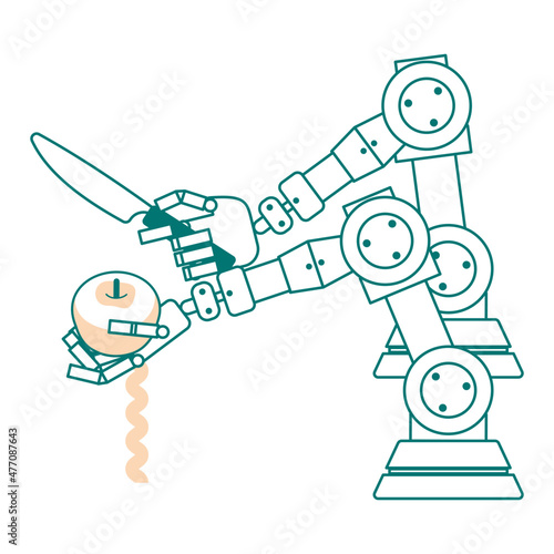 リンゴを剥いているロボットアーム
