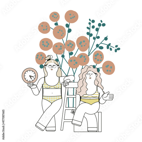 女性と花＆時計