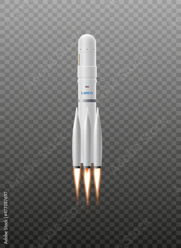 Space rocket launching template, realistic vector illustration isolated.