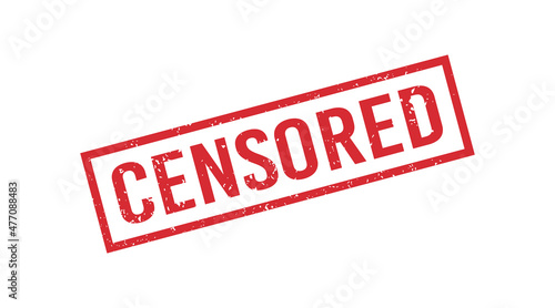 Grunge red censored word rubber stamp. Censor control security sign sticker. Grunge vintage square label. Vector illustration on white background.