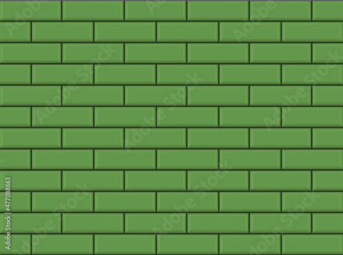 Subway tile pattern. Metro green ceramic bricks background. Vector realistic illustration.
