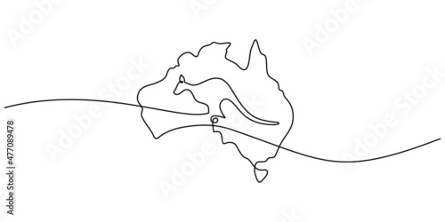 Continuous one single line of kangaroo in the middle of australia island for australia day celebration.