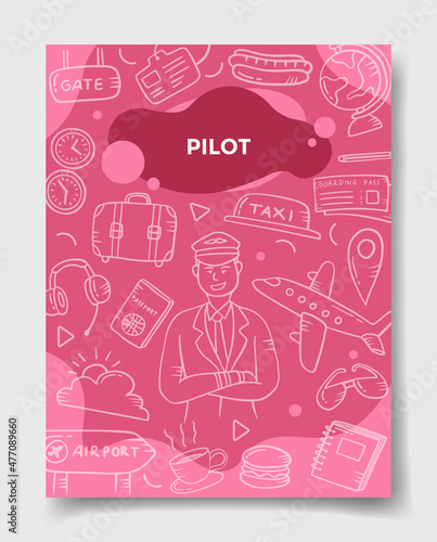 pilot jobs career with doodle style for template of banners, flyer, books, and magazine cover