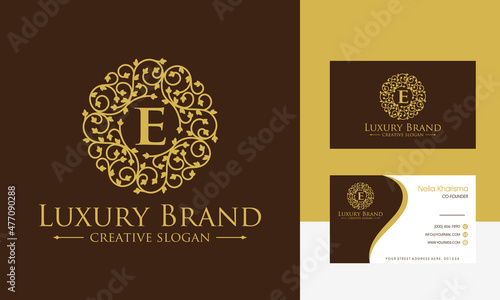 Luxury logo monogram crest template design vector illustration. Royal brand vintage vignette ornaments.