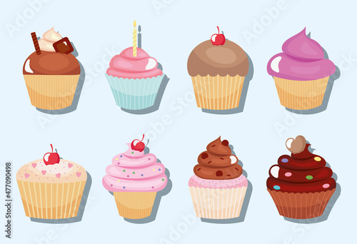 set of sweet cupcakes