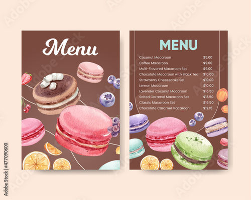 menu template with macaron sweet concept,watercolor style