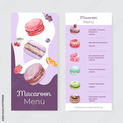 Flyer template with macaron sweet concept,watercolor style