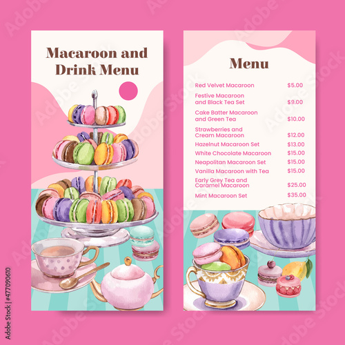 Flyer template with macaron sweet concept,watercolor style