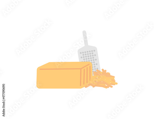 illustration of a cheese box, grated cheese, and cheese grater. food. like a flat cartoon. vector design