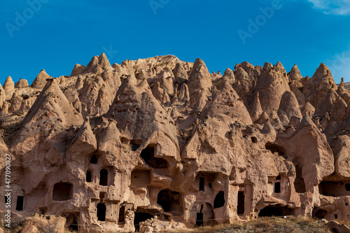 Panaromic view of the National Park of Zelve Valley, Nevsehir, Cappadocia, Turkey. Rock Formations in Zelve Valley.