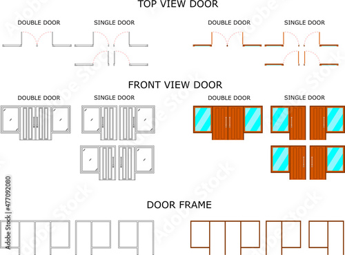 Top View Door, Front View Door and Door Frame outline  