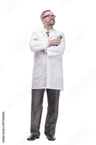 smiling doctor with a stethoscope in his hands