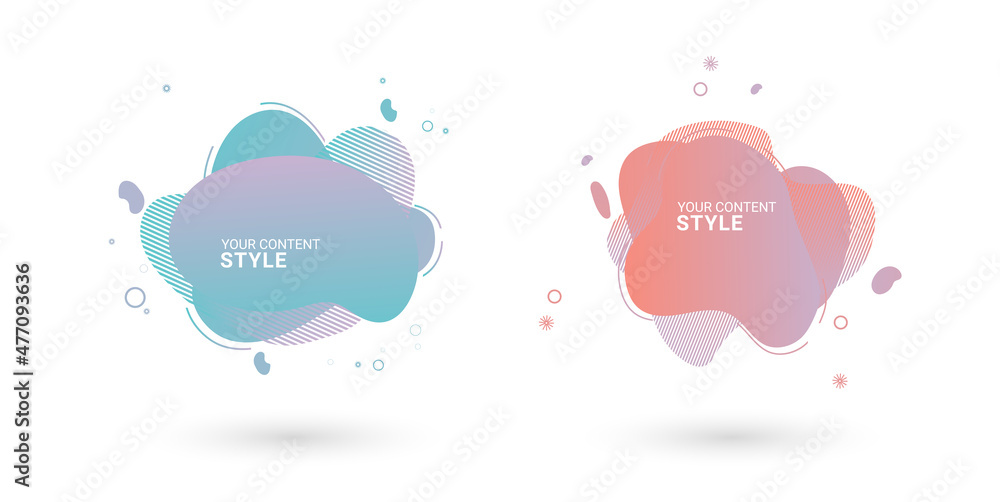 TWO liquid abstract element design with gradient colored style and 2 options vector illustration sets used in banner, presentation, brochure, business and finance ellements on white background