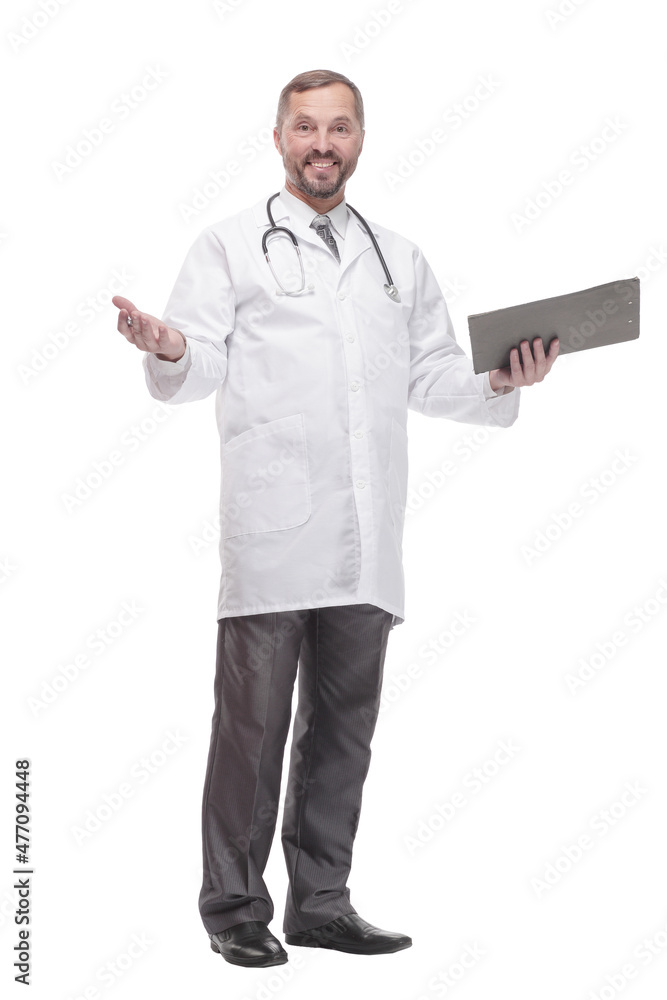 smiling doctor with clipboard . isolated on a white background. smiling doctor with clipboard . isolated on a white background.