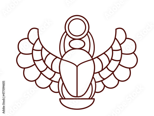 Scarab beetle in outline style, vector icon of egyptian scarab bug, coloring book for children