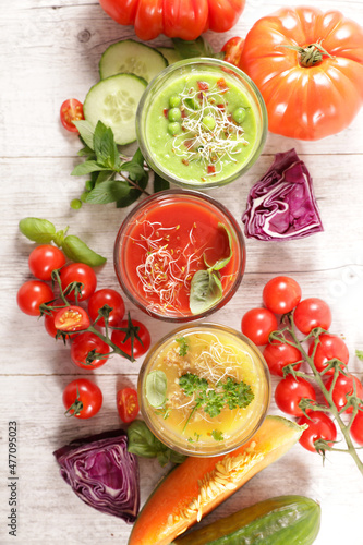 cold soup,  vegetable smoothie in glass