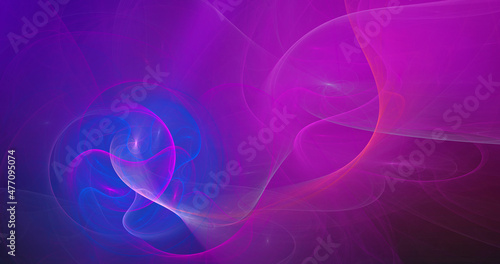 Abstract transparent pink and blue glowing shapes. Fantastic glowing fractal shapes. Festive wallpaper. Generative art. 3d rendering. 