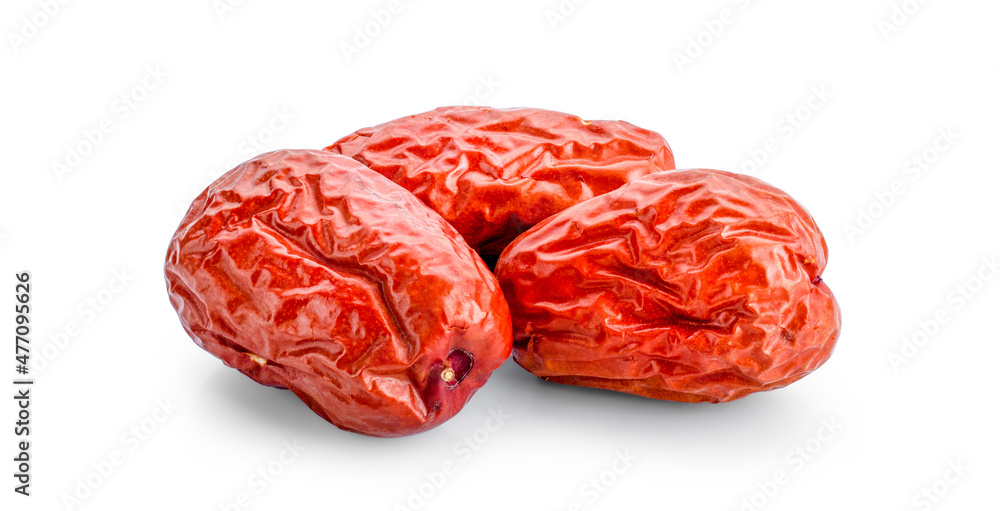 Dried red date or Chinese jujube on white background. Dried red date or Chinese jujube on white background.
