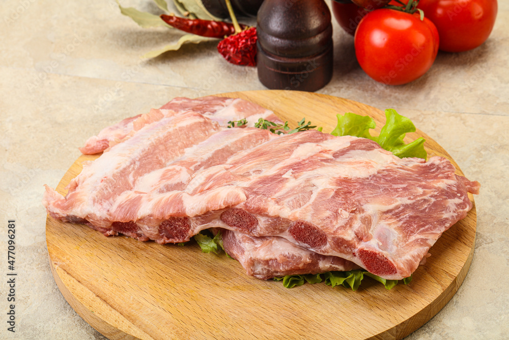 Raw pork ribs for cooking