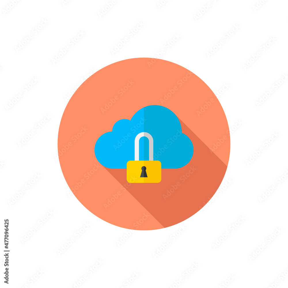 Cloud security vector icon, flat design, long shadow Cloud security vector icon, flat design, long shadow