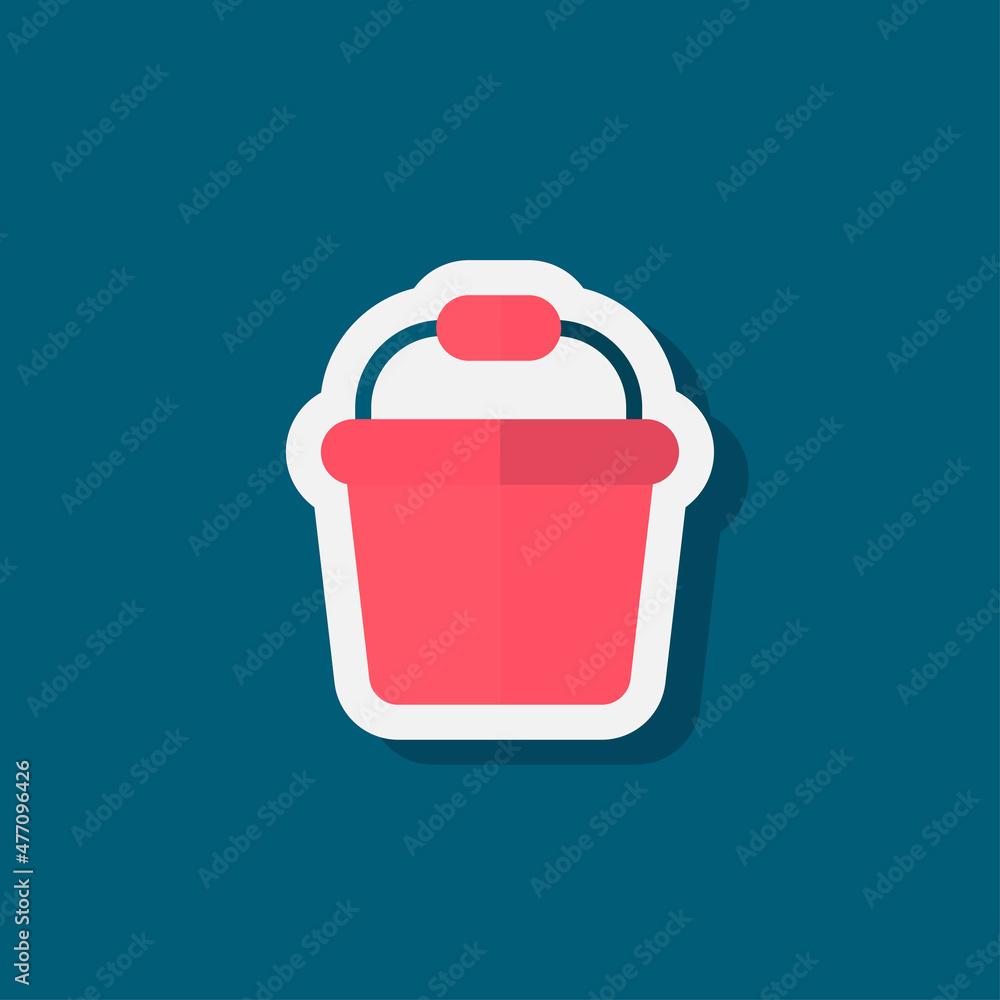 Red bucket vector icon symbol, flat design, sticker, shadow Red bucket vector icon symbol, flat design, sticker, shadow