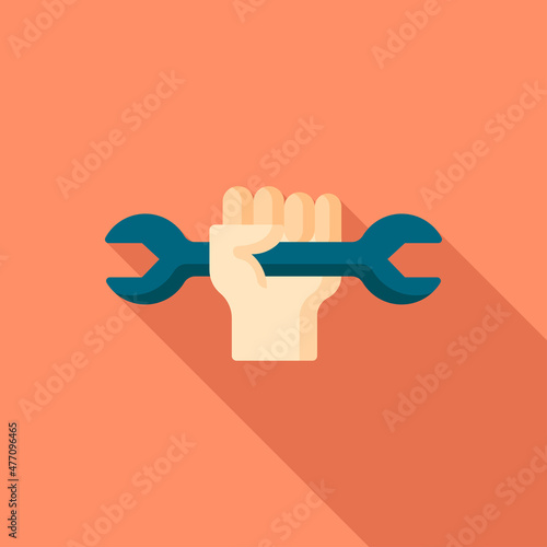Work hand and wrench vector icon, flat design, long shadow
