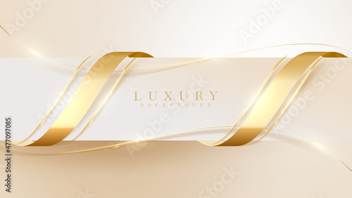 Elegant background with square frame elements and golden curves with glitter light effect.