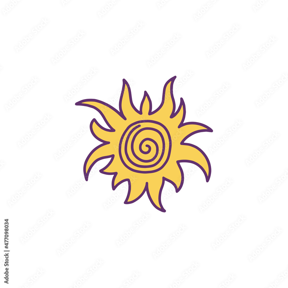 Sun cartoon icon with light rays, hand drawn vector illustration isolated. Sun cartoon icon with light rays, hand drawn vector illustration isolated.