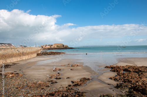 view towards Castle Cornet from Havelet Bay, St Peter Port, Guernsey photo