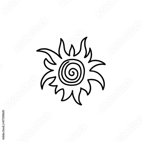 Sun or solar symbol with rays, hand drawn cartoon vector illustration isolated. © sabelskaya