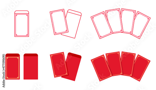 Chinese New Year red envelope, red packet set vector isolated