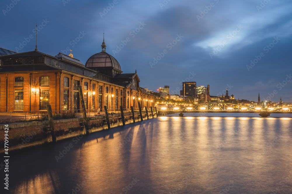 Germany, Hamburg, Fish Market Hall in Altona at dawn Germany, Hamburg, Fish Market Hall in Altona at dawn