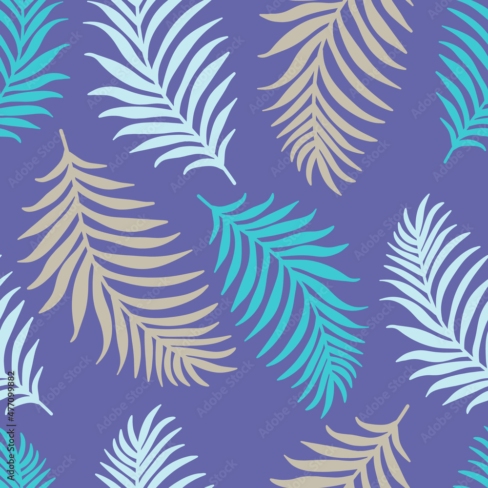 Foto auf Acrylglas mit Abstraktes nahtloses Muster mit Palmzweigen. Perfekter Hintergrund für Stoff, Verpackung, Textil, Dekoration. Vektor-Illustration. #477099882