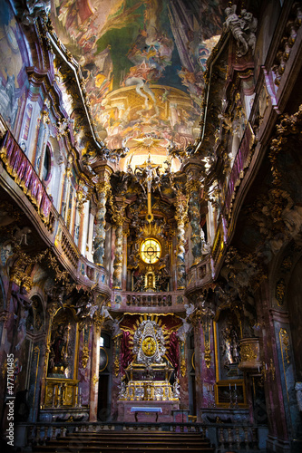 Interior of late baroque church Asamkirche asam church in Munich, Germany