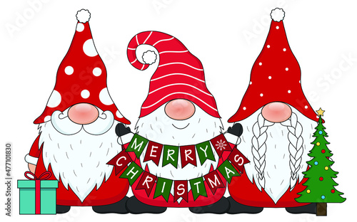Cute Gnomes isolated on a white background. Gnomes cartoon set vector illustration.
