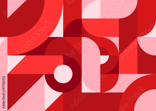 Banner with red geometric shapes. Placard design in abstract style.