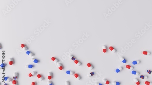 Medical pills 3d red and blue meds on white background render (ID: 477102080)