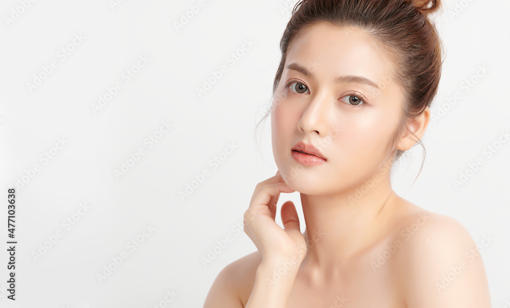 Beautiful young asian woman with clean fresh skin on white background, Face care, Facial treatment, Cosmetology, beauty and spa, Asian women portrait. Beautiful young asian woman with clean fresh skin on white background, Face care, Facial treatment, Cosmetology, beauty and spa, Asian women portrait.