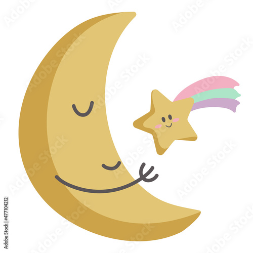 vector illustration of smiling moon and star. Cartoon characters for children's decor.