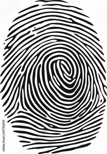 Black dotted finger print isolated on white background. Identification with circle halftone pattern