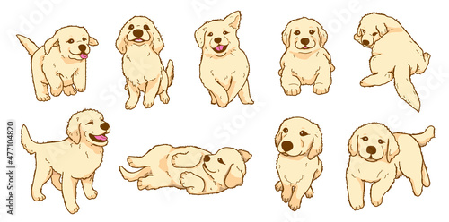 Cartoon Playful golden retriever puppy illustration collection