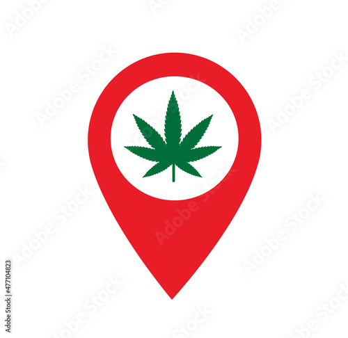 Marijuana leaf in pin location symbol