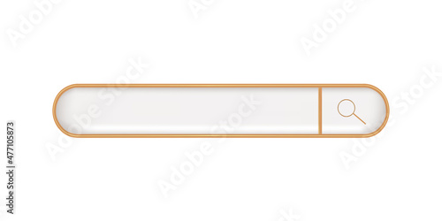 Search bar template for website. Navigation search for browser. Realistic 3d arrow, cursor.  3d render gold metallic sign